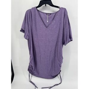 Bloomchic Purple Ruched Side Drawstring V-Neck Top Plus Size 22-24 3X Heathered